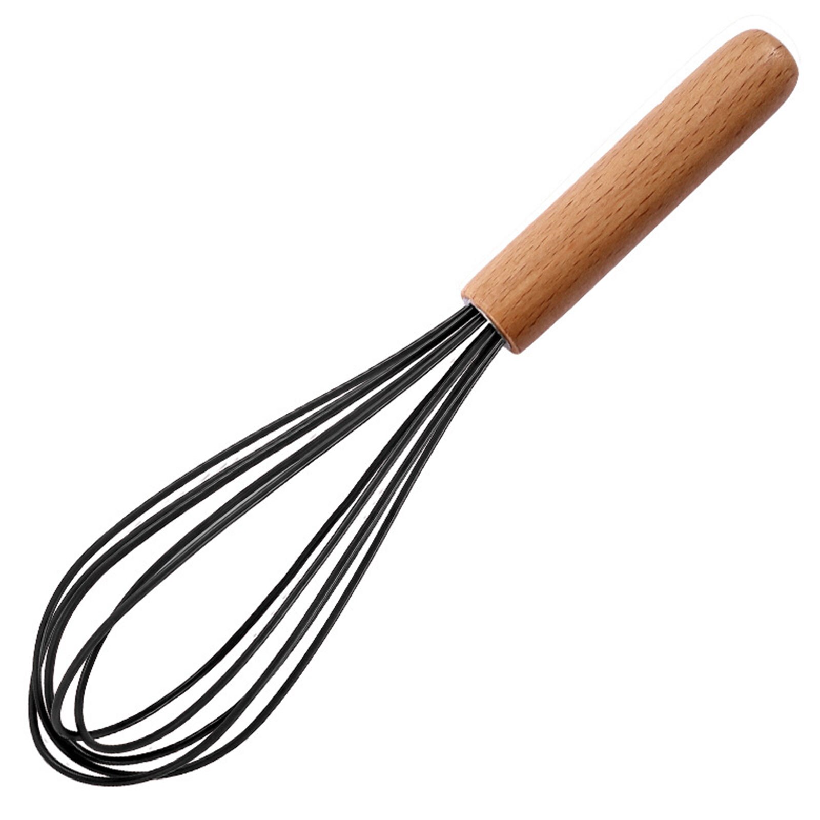 Silicone Whisk Non-Slip Easy Clean Egg Beater Milk Frother Kitchen Utensil Wooden Handle Egg Beater Tool: black