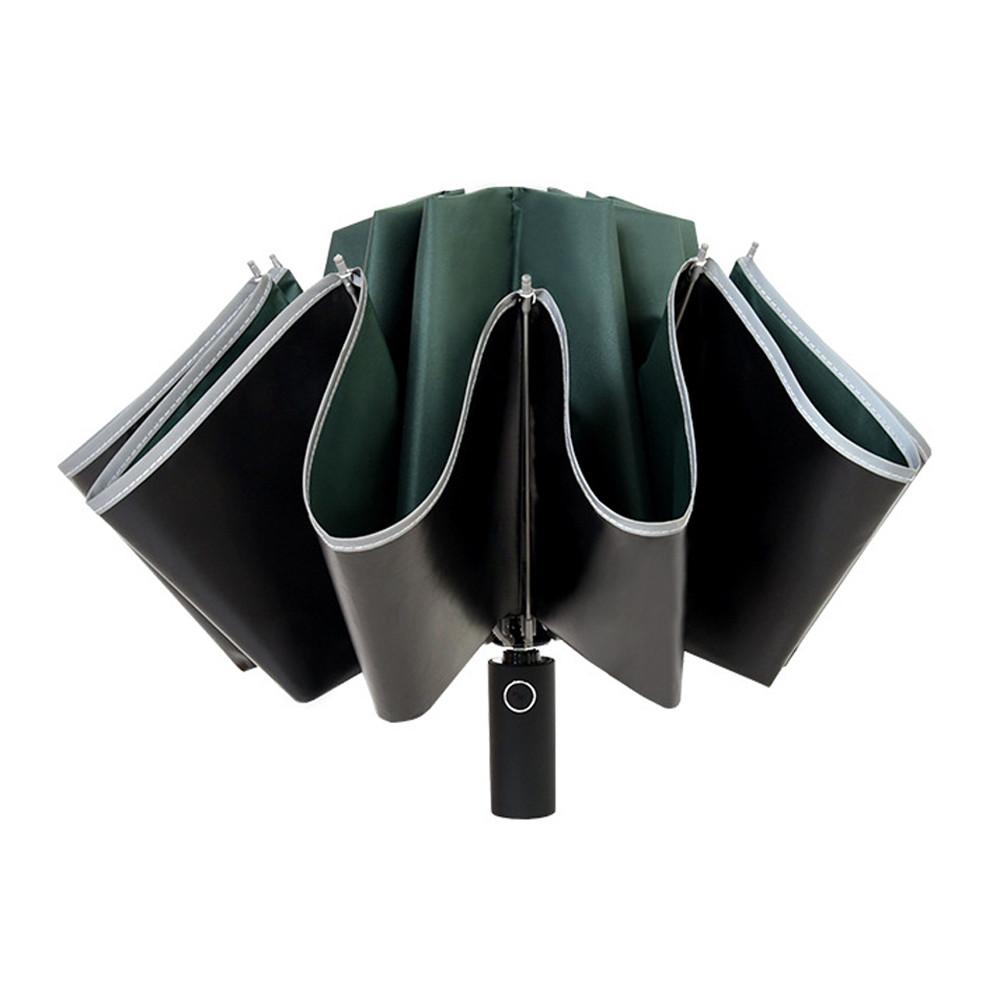 Omvendt paraply vindtæt anti-uv automatisk foldning omvendt paraply nat reflekterende strip auto reverse paraply: Grøn farve