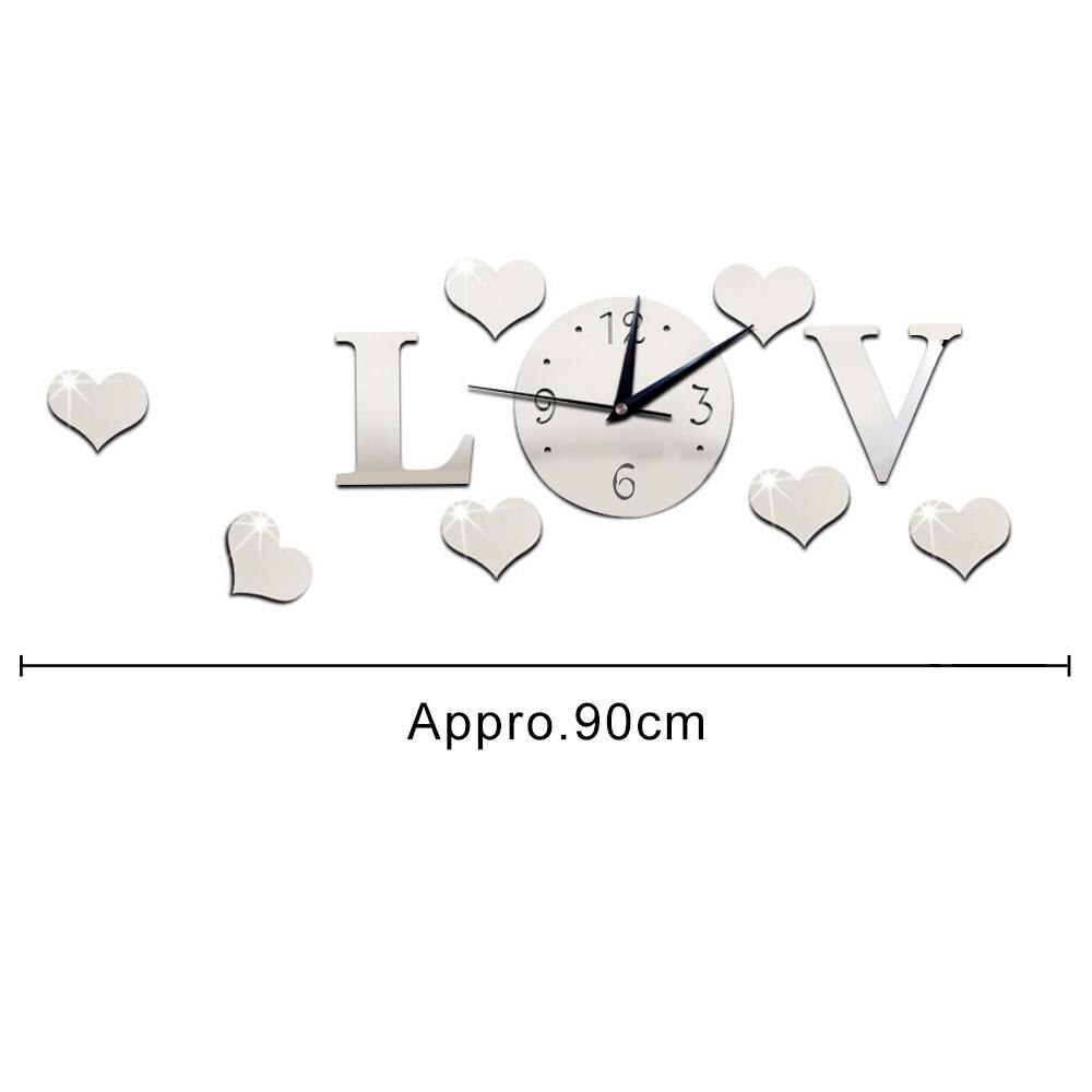 Staande klok wandklok sticker acryl glas 3d 3d zilver thuis diy klok horloge spiegel effect decoratie liefdeskamer brief