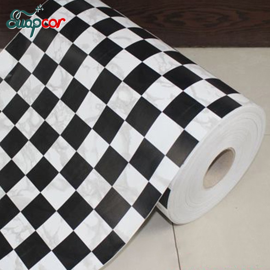 Mosaïque vinyle auto-adhésif papier peint rouleau toilettes salle de bain carrelage noir blanc décalcomanies cuisine étanche à l'huile PVC autocollant mural