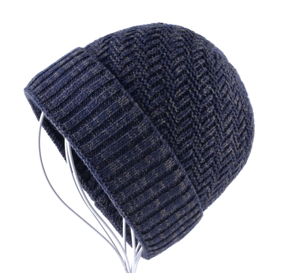 Men's Knitted Wool Skullies Winter Knitting Beanies Hat For Men Double Layer Warm Bonnet Caps Boy Thick Skis Bone Touca Inverno: Blue