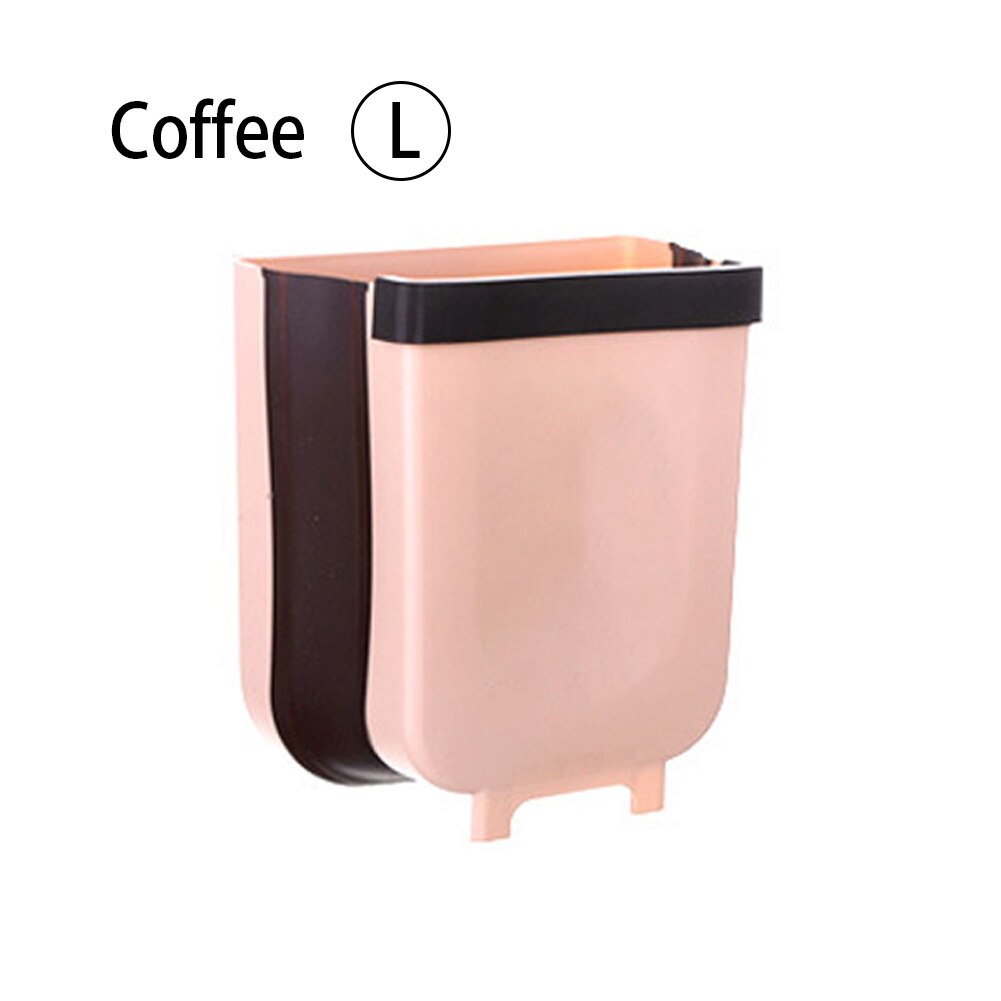 Wall Mounted Folding Waste Bin Kitchen Cabinet Door Hanging Trash Bin Garbage Car Trash Can Wall Mounted Foldable Cleaning: Coffee-L