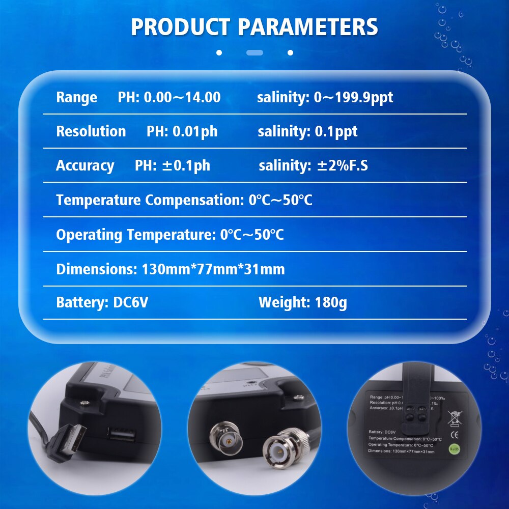 Yieryi-Monitor de PH y salinidad de PH-2685, medidor de ph y salinidad 2 en 1, probador de salinidad para acuario, piscina, Spa, agua de mar, del agua hortícola