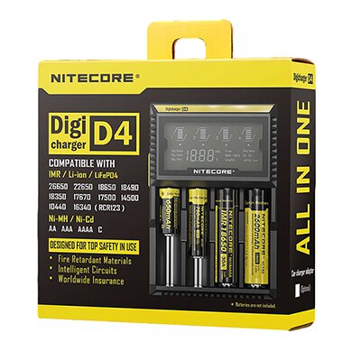100% Original Nitecore D4 Battery Charger LCD Intelligent Charger Li-ion 18650 14500 16340 26650 AAA AA 12V: D4 / AU
