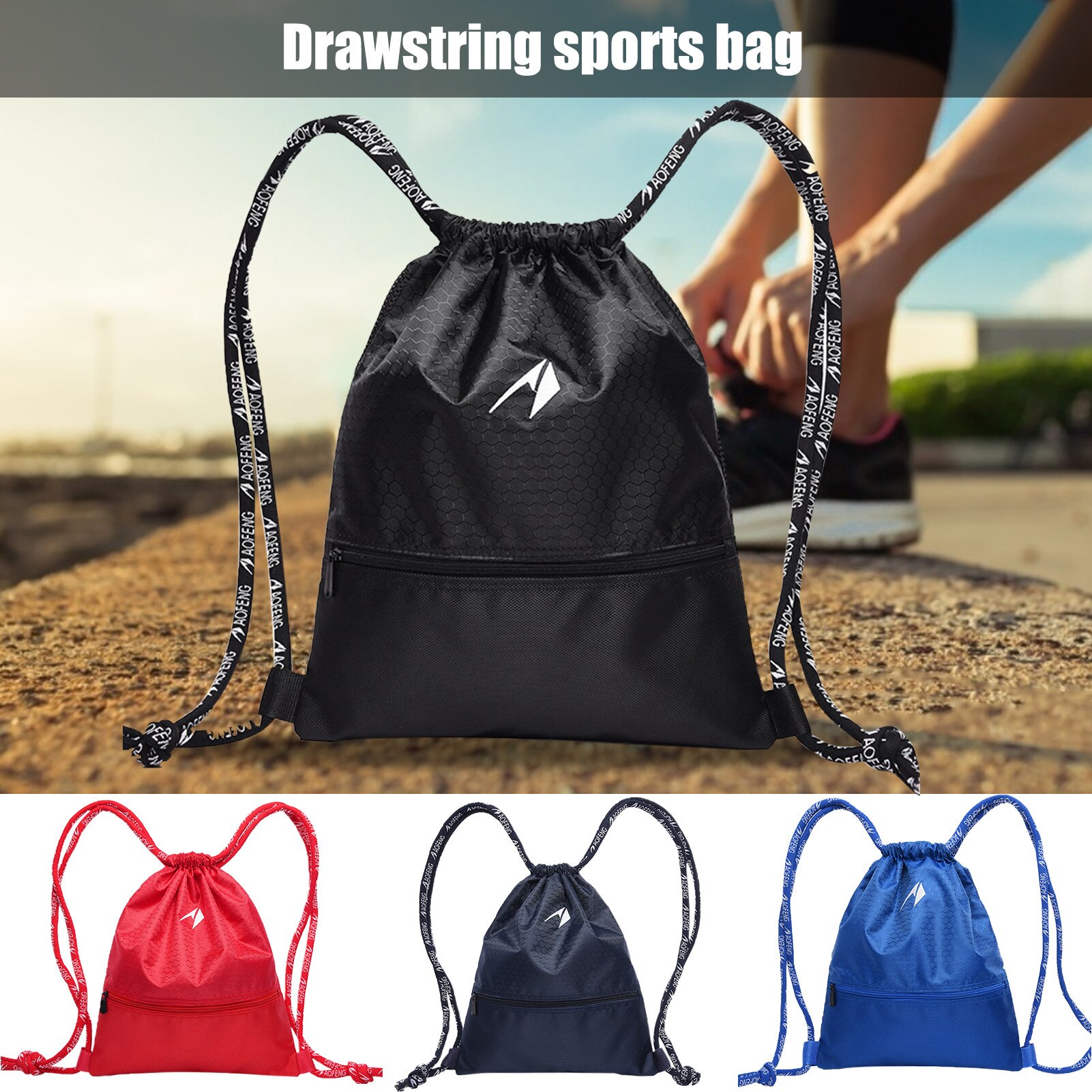 Basketball Football String Drawstring Large Space Backpack Rugged Durable Gym Pouch Gym Tote Bag School Sport Shoe Zipper Bag #W