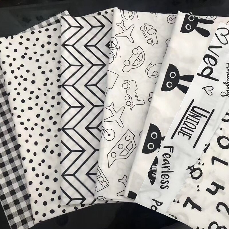 7 stk/sæt syudstyr multifunktionelt nordisk sort hvid patchwork stof print gør-det-selv håndlavet tilbehør bomuld husholdning