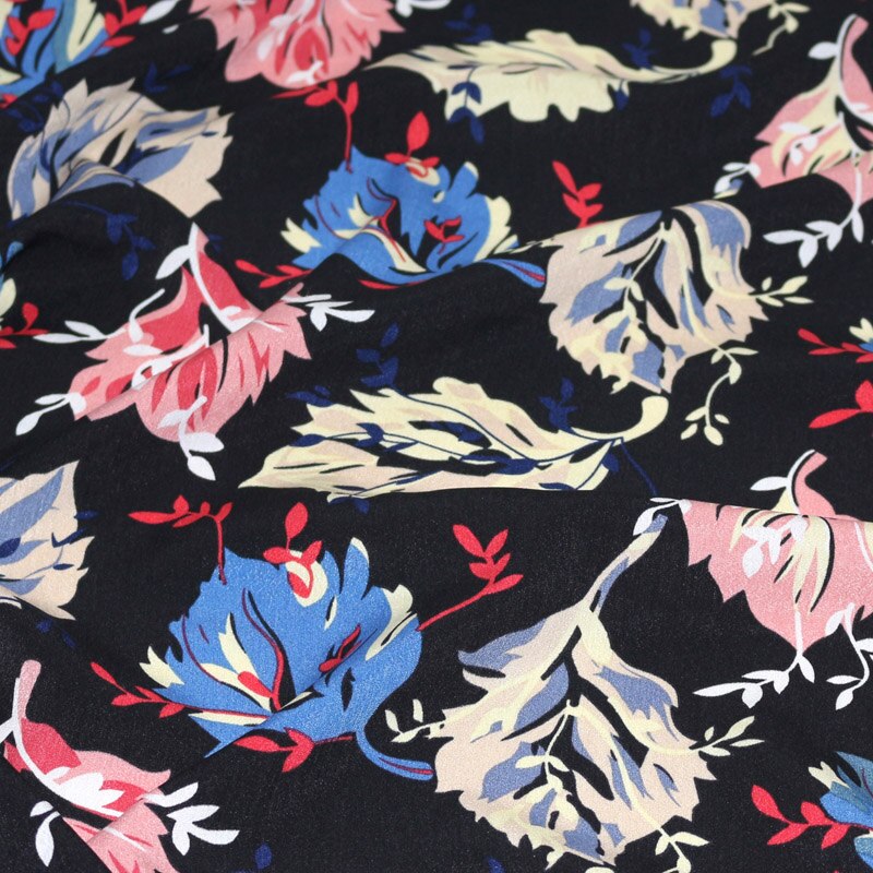 Chiffon Fabric By The Meter Floral Printed Micro Elastic Opaque Dress Skirt Flowers Summer Fabrics Breathable for Sewing Brocade: crepe color leaves