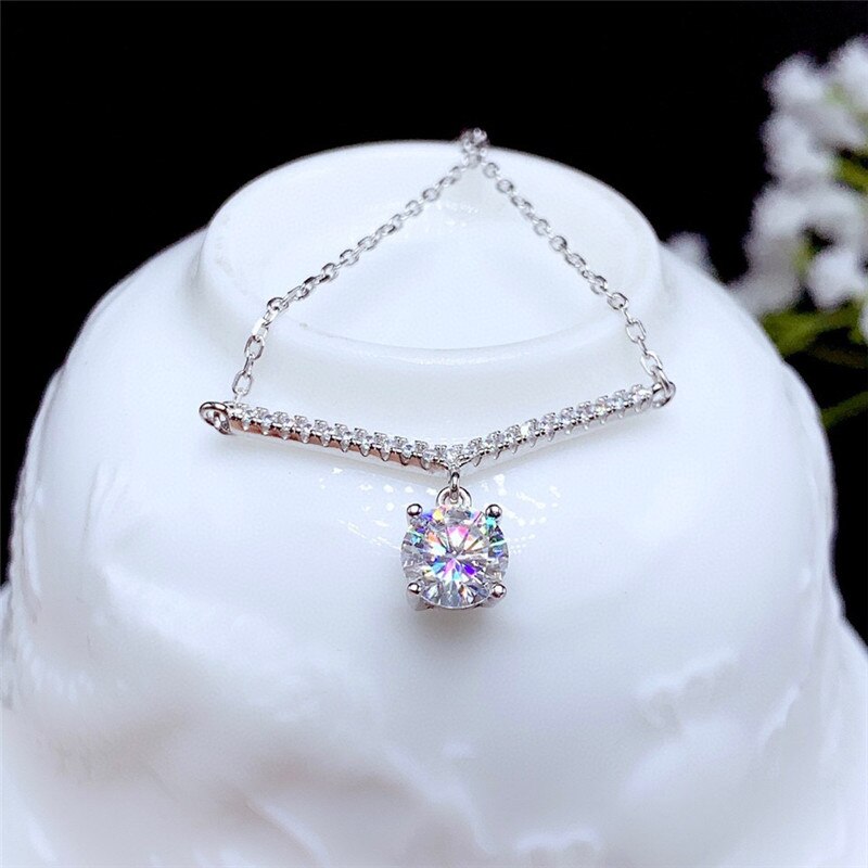 Colgante de moissanita de 1 quilate para mujer, de Plata de Ley 925, D-F de corte brillante redondo, prueba de diamante de laboratorio, aprobado con certificado