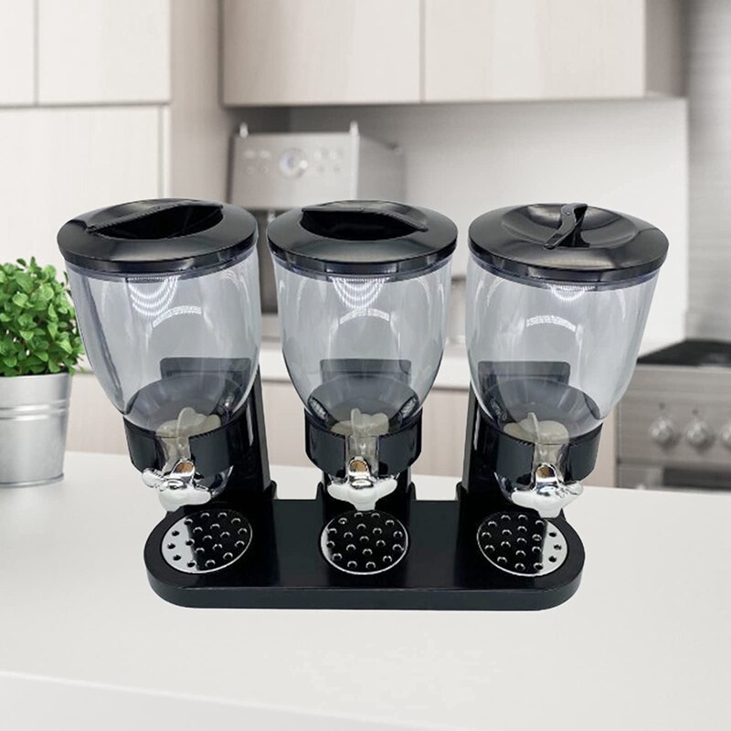 Cereal Dispenser Triple Dry Food Dispenser Container Storage Machine Plastic Oatmeal Nuts Container Box Holds Food