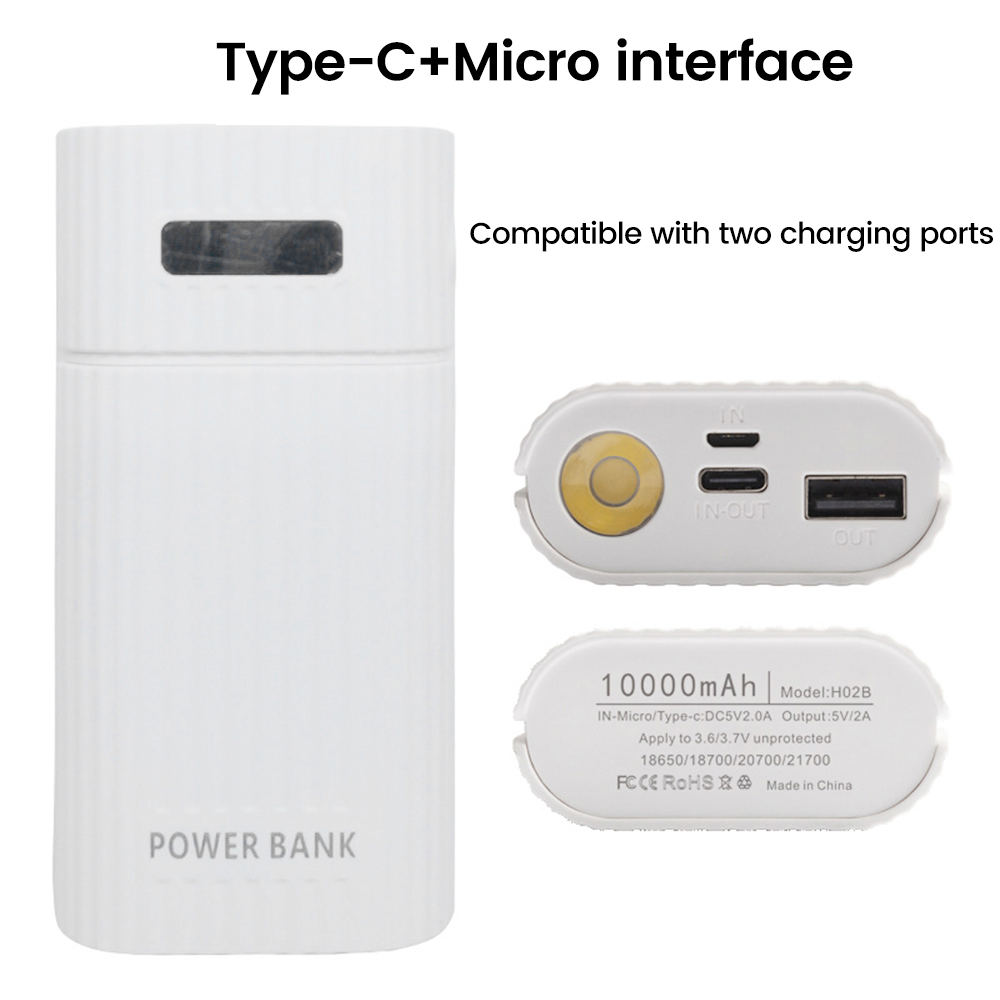18650/18700/20700/21700 Battery Charger Adapter DIY Power Bank for iPhone PD Charging Power Bank Case Box with LED Flashlight: black