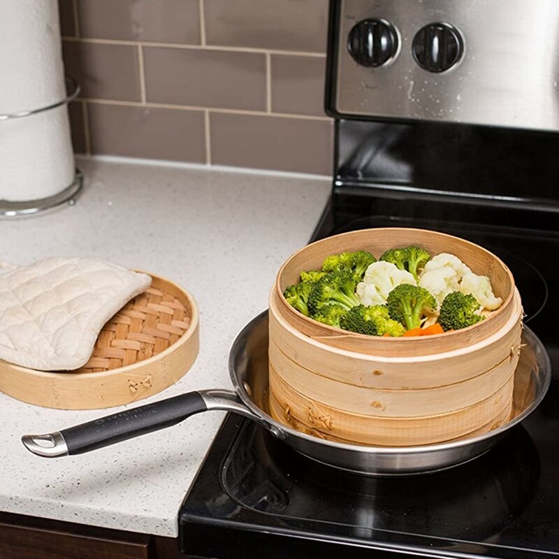 12 Inch Bamboo Steamer,Traditional Basket ,Food Cooking,Great for Dumplings,Vegetables,Chicken,Steam Rice -Natural