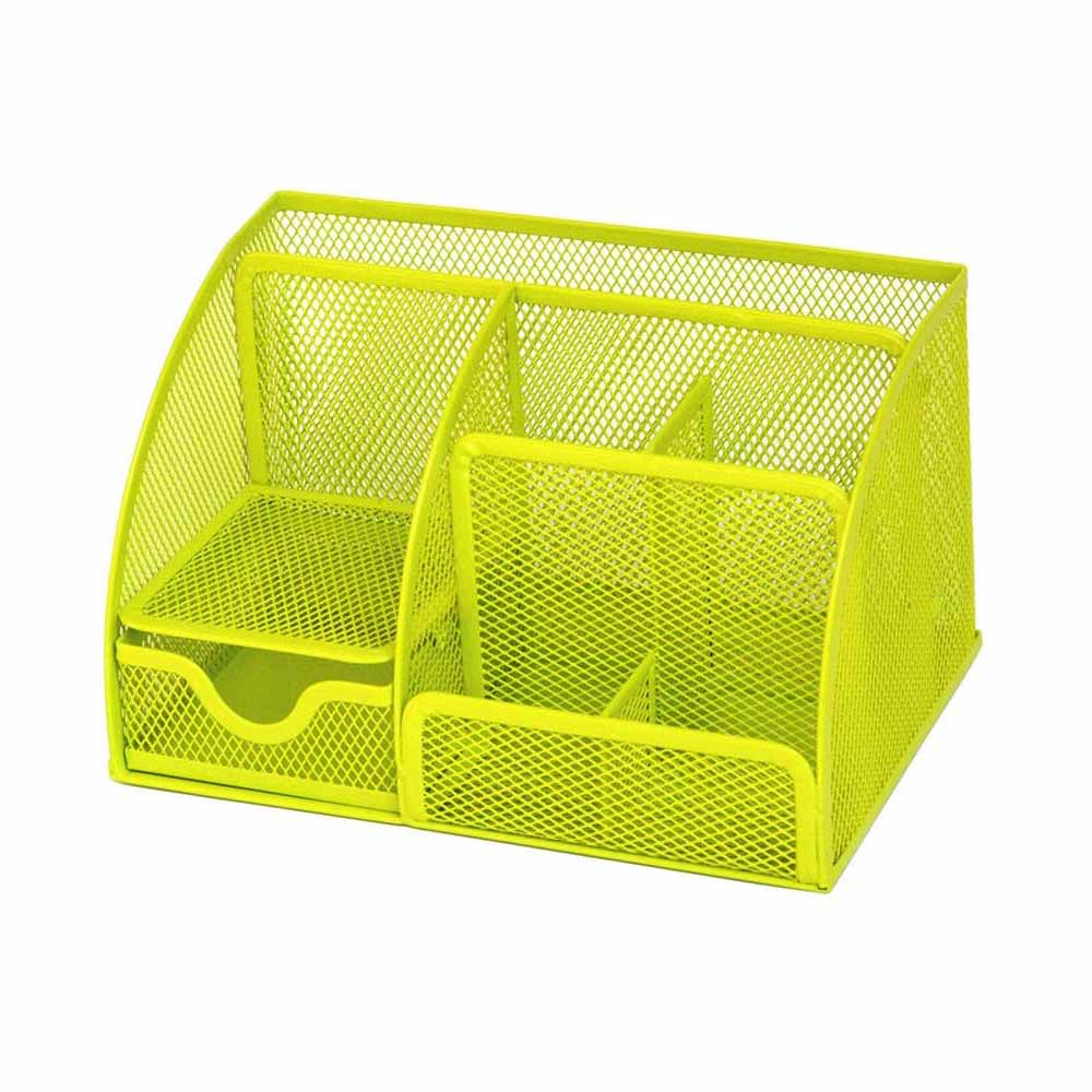 Mesh Desktop Organizer Metal Pen Pencil Holder File Paper Book Letter Magazine Tray 6 Compartments Stationery Holder Organizer: Green