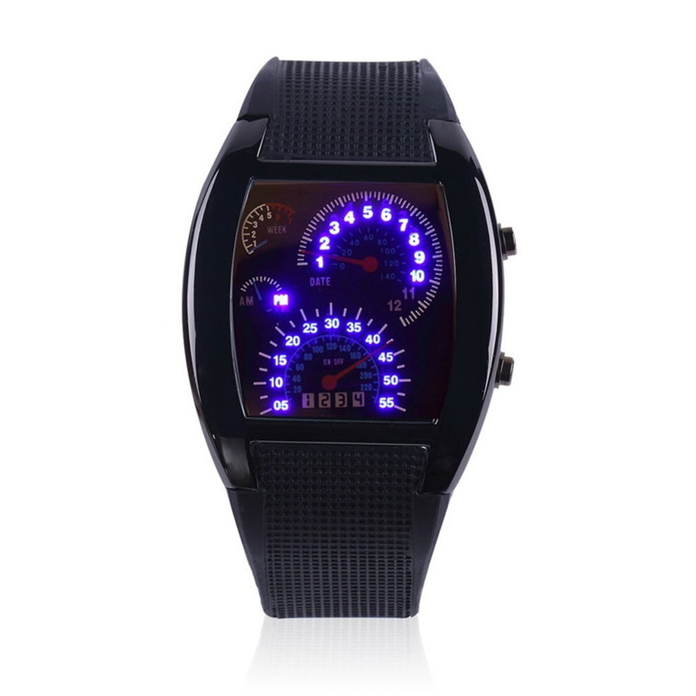 Aviation Turbo Dial Flash LED Watch Mens Lady Sports Car Meter Rubber Band Watches Saat