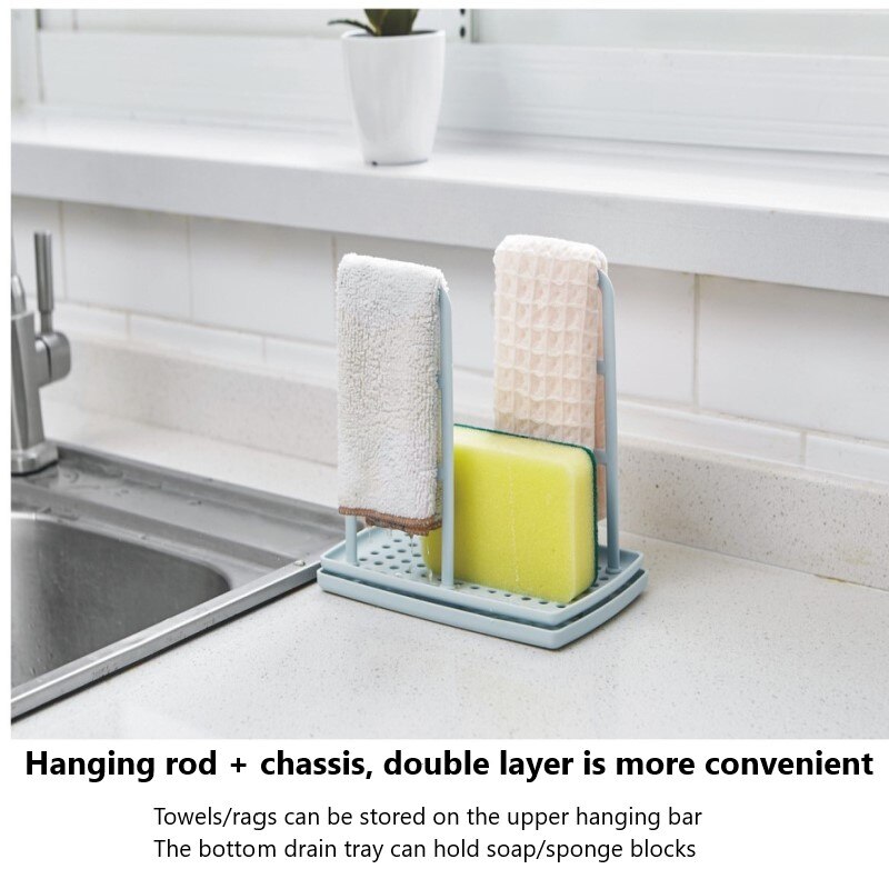 Punch-free Countertop Storage Rack Kitchen Rag Hanger Sink Dishcloth Sponge Drain Rack Pool Rack Kitchen Organizer Sponge Holder