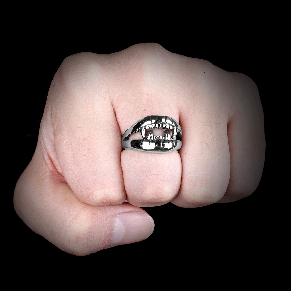 Anillos de acero inoxidable con dientes de boca de diablo para hombre, joyería Punk Rock con personalidad para motorista, novio, ,