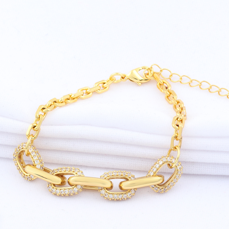 Femme Micro Pave Strass Koperen Vergulde Chunky Ketting Armband Mode-sieraden Voor Vrouwen Punk Birthday Party