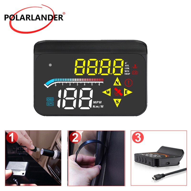 M17 gule og hvite head-up-skjermer (trenger å filme) flerfunksjonsdobbelt system 3.5- tommers obd+gps hud