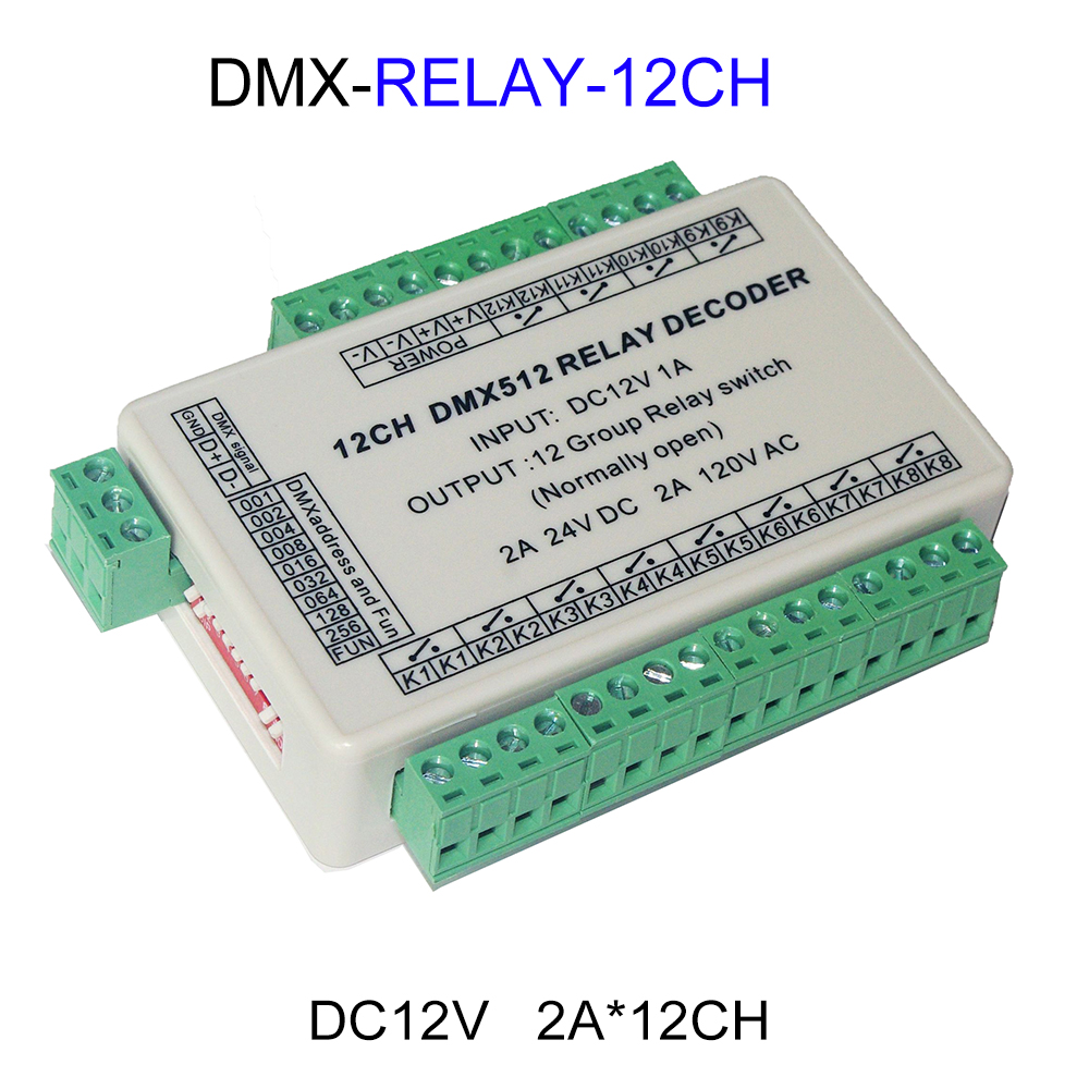 3CH 4CH 8CH 12CH 16CH Relay Switch RGB Controller LED DMX512 Decoder Controller Dimmer DC12V AC110-220V For Led Strp Lights Lamp: DMX-RELAY-12CH