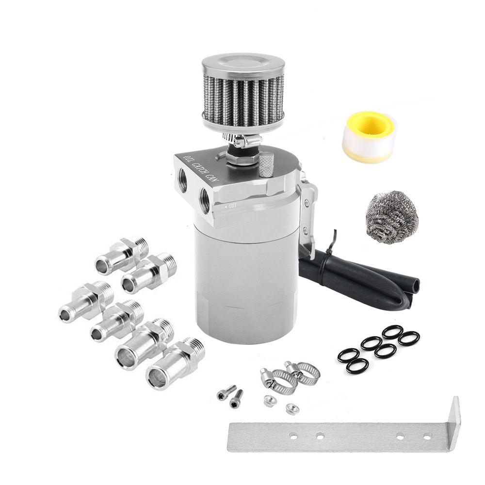 Car Baffled Oil Catch Can Reservoir Tank with Air Filter Breather Baffled Aluminum Fittings Oil Dipstick Hole Breathable Kettle: MULTI