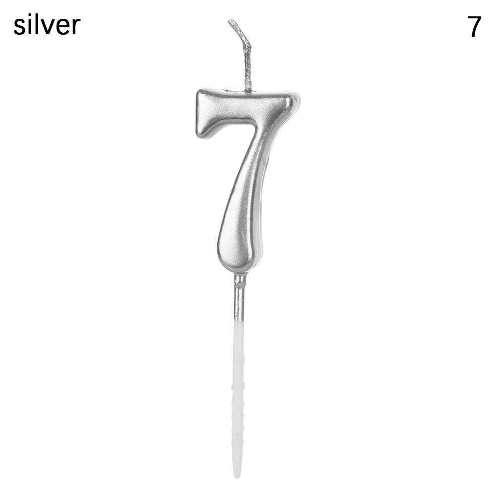 Rose Gold Happy Birthday Number Cake Candles 0 1 2 3 4 5 6 7 8 9 Cake Topper Kids Girls Boys Bar Baby Party Supplies Decoration: Silver 7