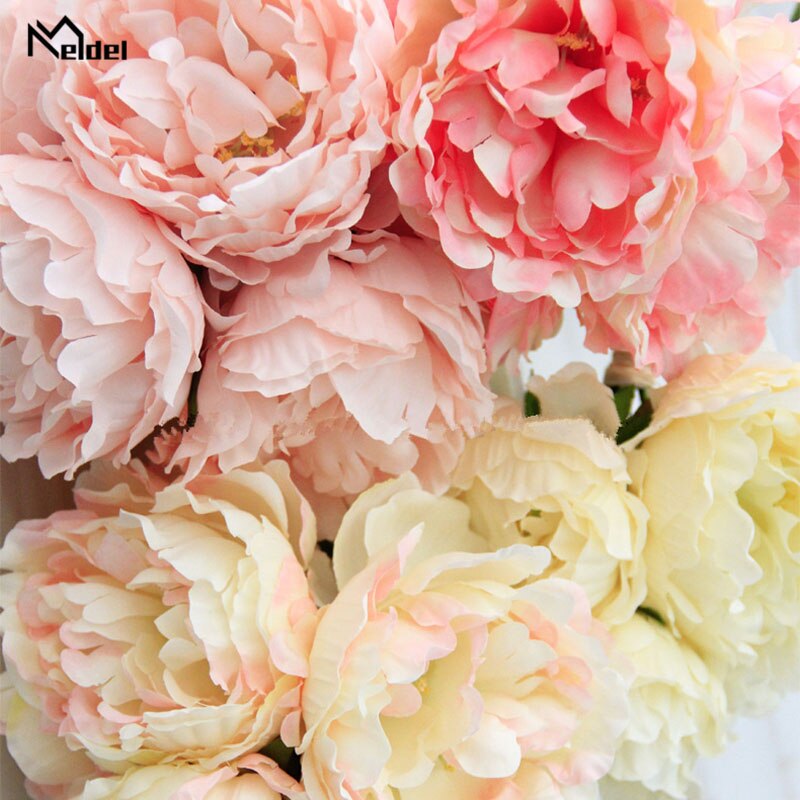 Meldel Pioen Boeket Bruidsmeisje Bruiloft Bloem Boeket Kunstzijde Bloemen 5 Hoofden Pioen Bloemstuk Home Decorations