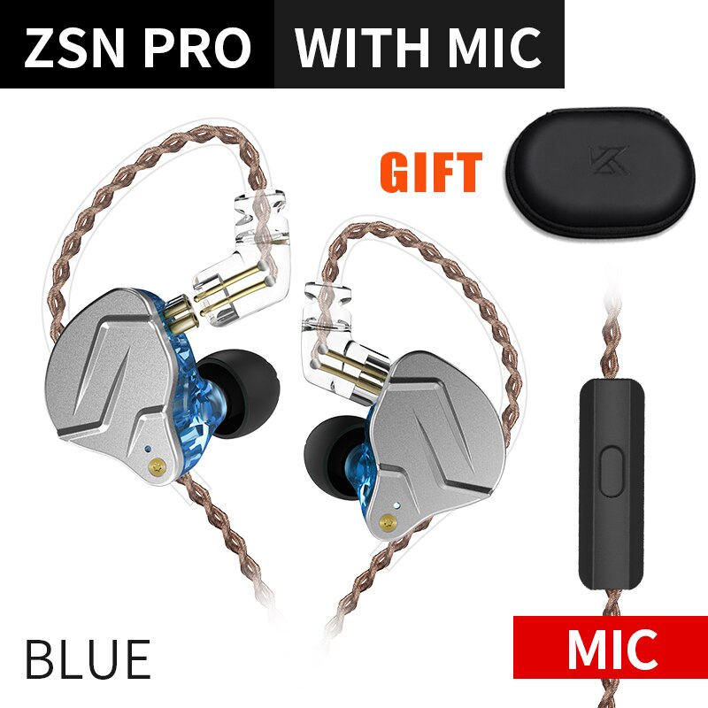 KZ ZSN Pro X Wired Headset With Mic ZSN Pro Hybrid Metal Stereo Bass In-Ear Earphone Monitor Sports Headset Gamer for Xiaomi: blue with mic