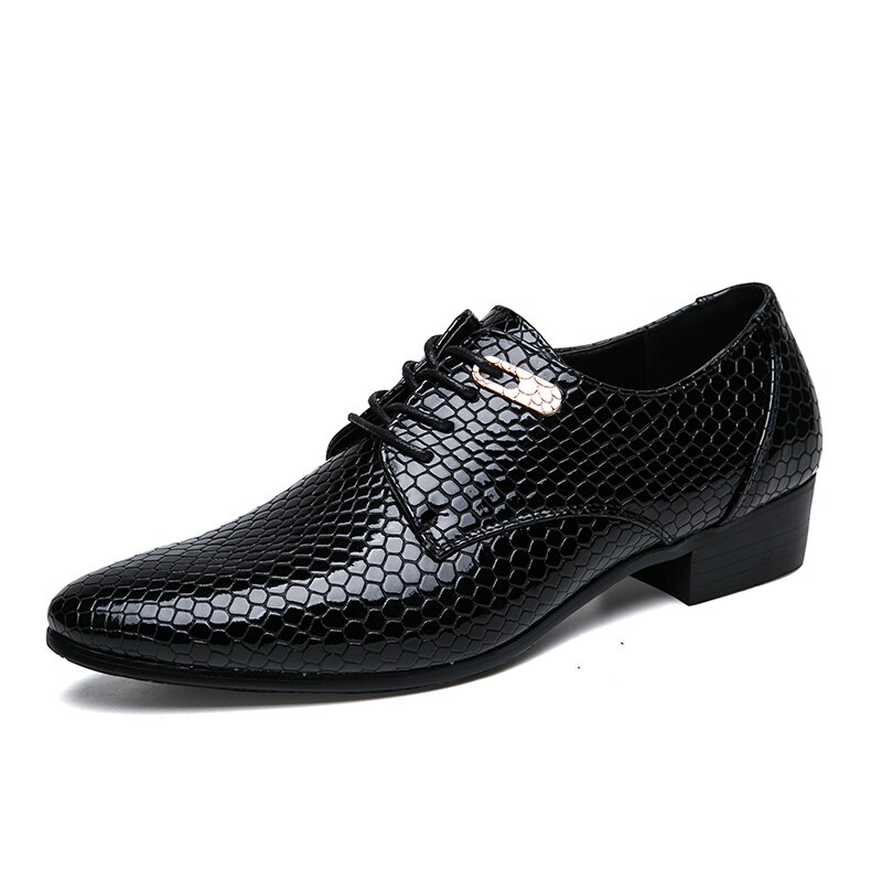 CIMIM Brand Men Pointed Toe Dress Shoes Snake Leather Shoes Men Business Office Casual Shoes Big Size Formal Men Wedding Shoes: Black / 8.5