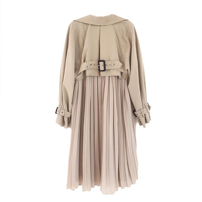 #39 dames trenchcoat lange lentejassen dames geplooide chiffon split dunne bovenkleding losse trenchcoat voor dames: Khaki / M