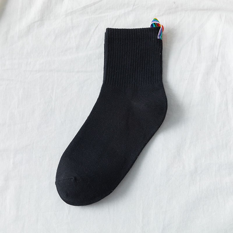Harajuku damessokken dames calcetines witte regenboog lange sokken streetwear snoep effen kleur damessok kawaii skateboard: Zwart