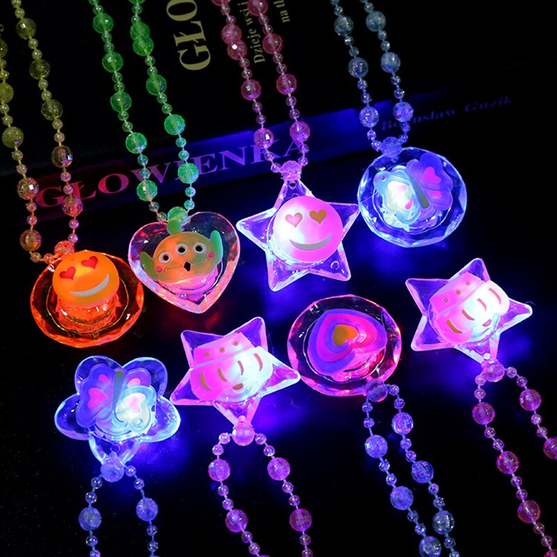 Huilong Glitter flash acrylic necklace led lamp novelty night market children's toys luminous light up toys glow