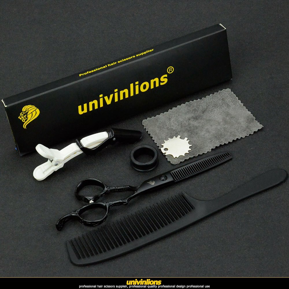 6 " zwarte gegraveerde schaar kappersbenodigdheden haarschaar kappersschaar scheermes salon de coiffure: 1 uitdunschaar