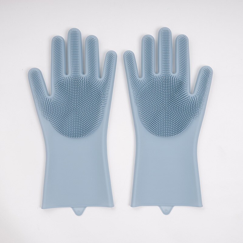 Dish Washing Gloves Scrubber Rubber Magic Cleaning Silicone Gloves Heated Resistant Kitchen Household Gloves Easy Washing Gloves: Light Blue