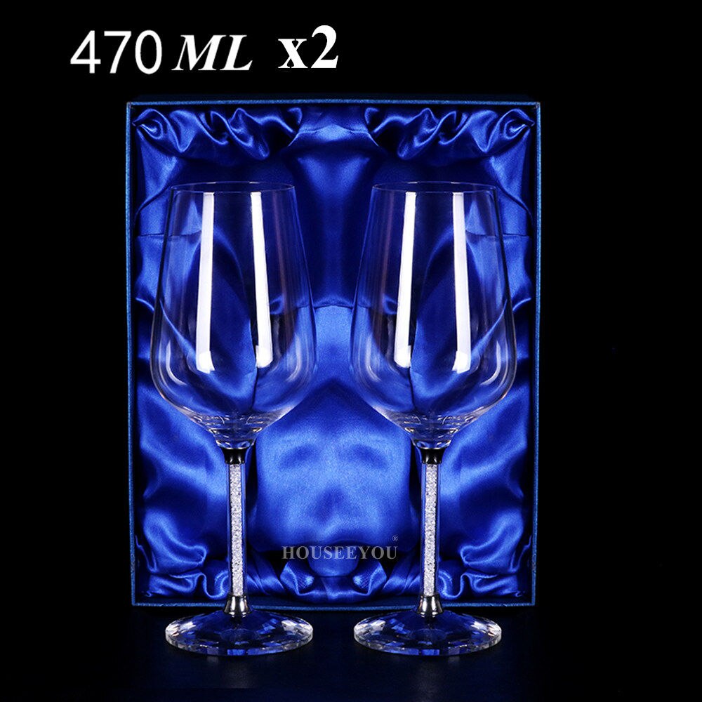 HOUSEEYOU ślub lampka robić wina es 360/470ML okulary czara kryształ luksusowe wino na przyjęcie szklany kubek kubek dekoracje prezent projekt pudełka: 2szt 470ml