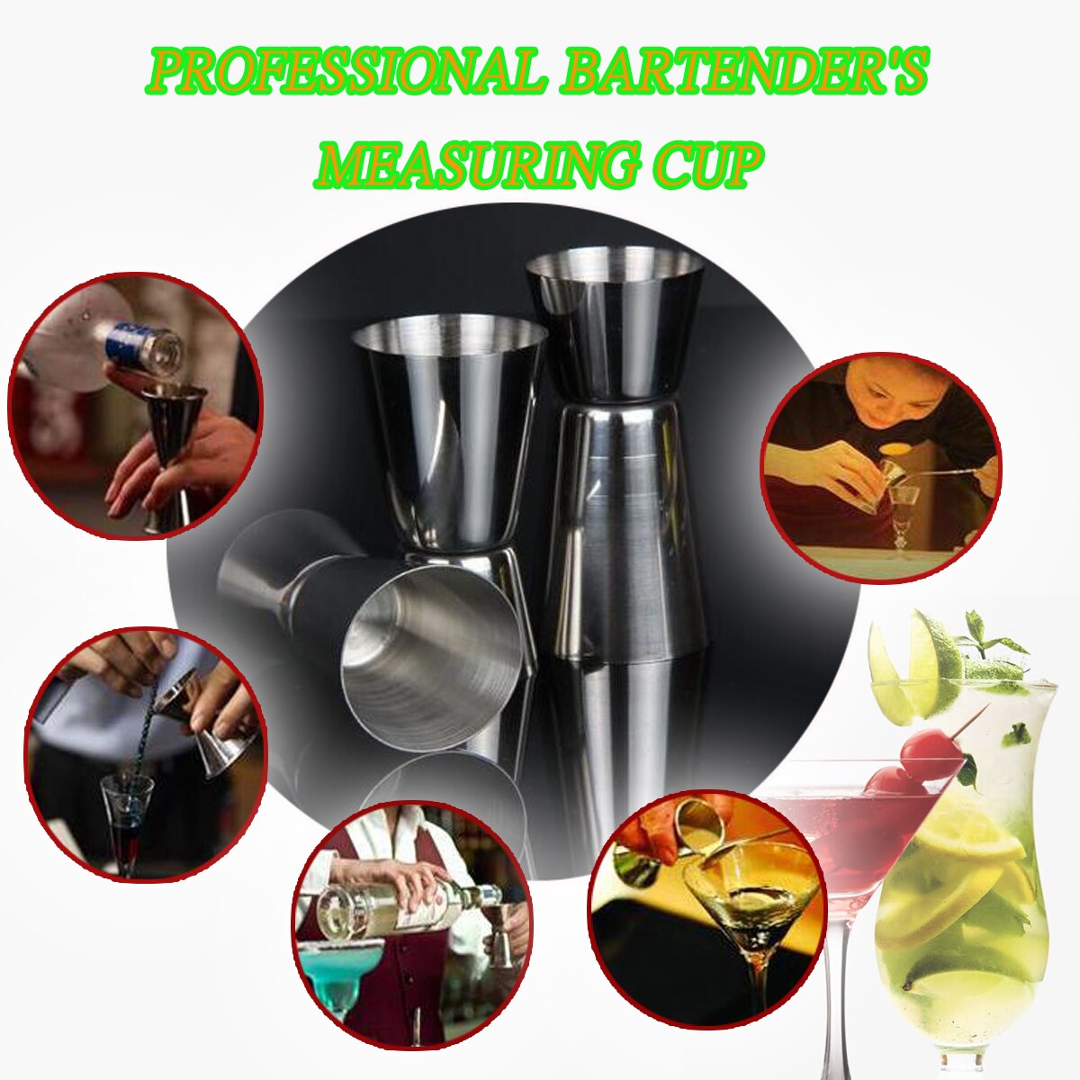 1Pcs 30ml Wine Cocktail Shaker Jigger Bar Party Single Double Shot Short Drink Measure Cup Stainless Steel 69MM Bar Tools