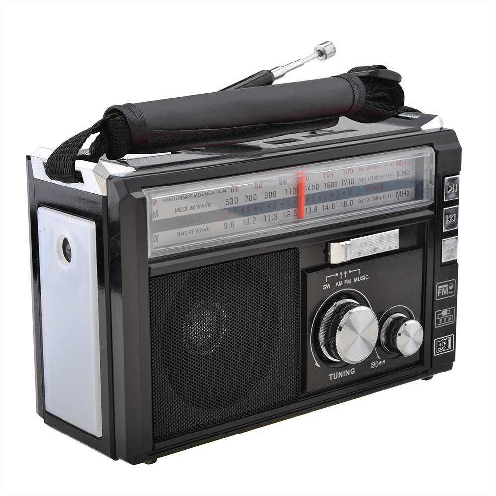 Alta sensibilidade retro portátil sem fio bluetooth rádio receptor três banda tf cartão/usb mp3 digital playerr fm ponteiro: Preto
