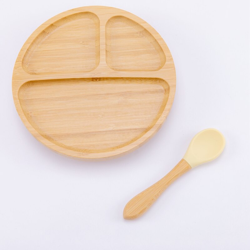Børneskål sæt baby fodertallerken børn skål & ske sæt sugekop fade bordservice børn baby tallerken baby produkt: Gul plade
