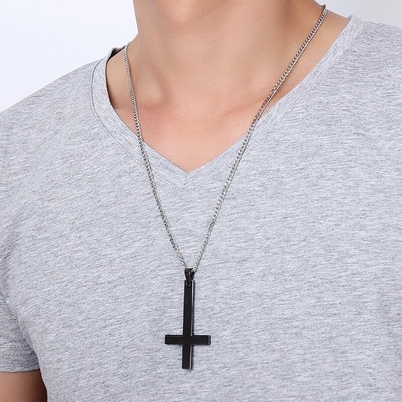 Collier avec pendentif en croix inversée pour homme, bijou Simple, en acier inoxydable, Style religieux, accessoires