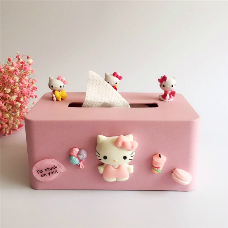 Wheat Straw pink kitty Tissue Box Paper Toilet Box Tissue Roll Paper Wooden Tissue Box Home Car Organizer Decoration Tools