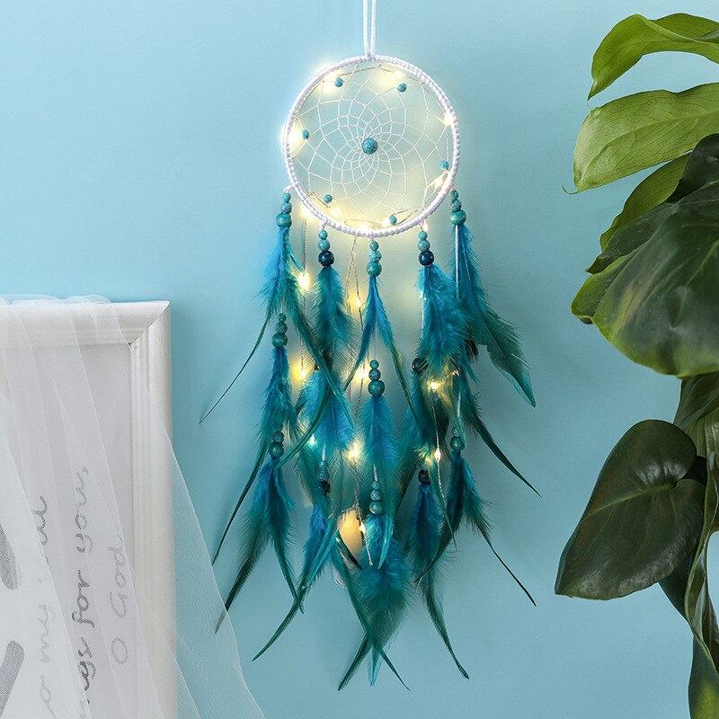 Moderne Stijl Handgemaakte Weave Dromen Catcher Pendantcolorful Stenen Tree Of Life Dreamcatcher Decor Opknoping Meisje Room Decor: B with light