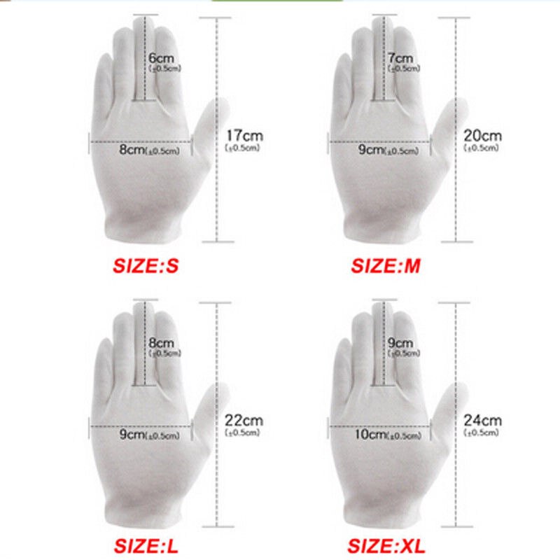 6 Pairs White Cotton Inspection Work Gloves