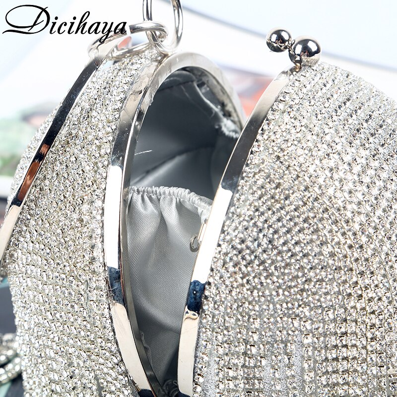 DICIHAYA Tassel Rhinestones Women Evening Bags Chain Shoulder Bag Lady Pearl Handbags Diamonds Round Wedding Party Clutch Bags