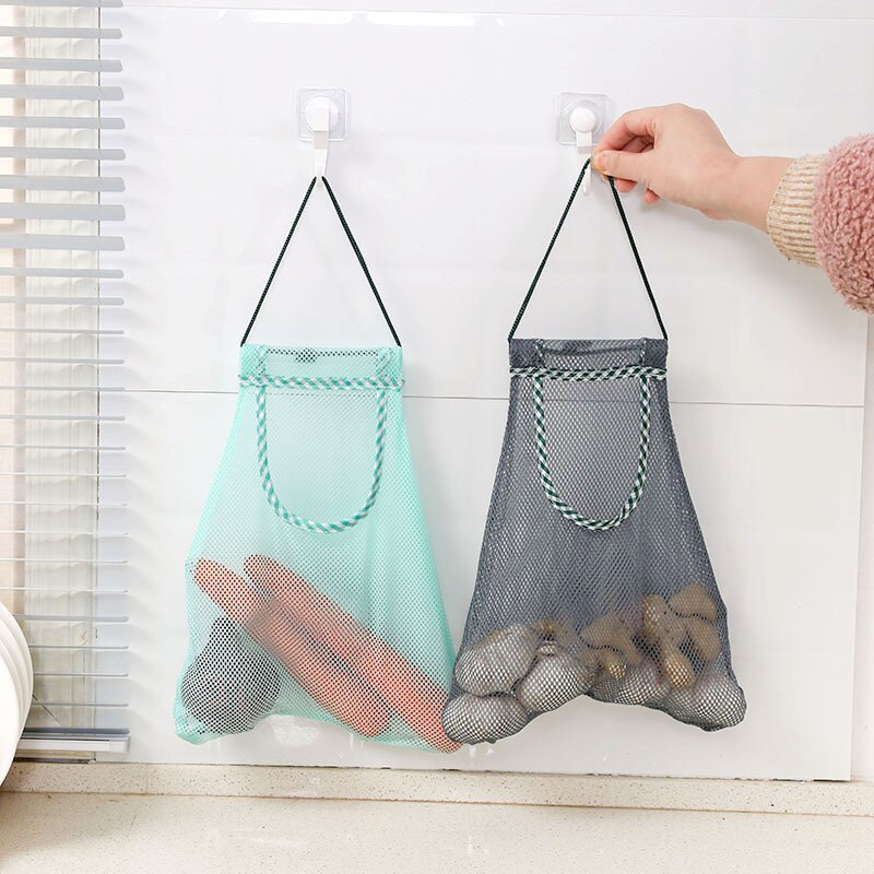 Vegetable Onion Potato Storage Hanging Bag Hollow Breathable Mesh Bag Kitchen Organizer Garlic Ginger Mesh Storage Bag