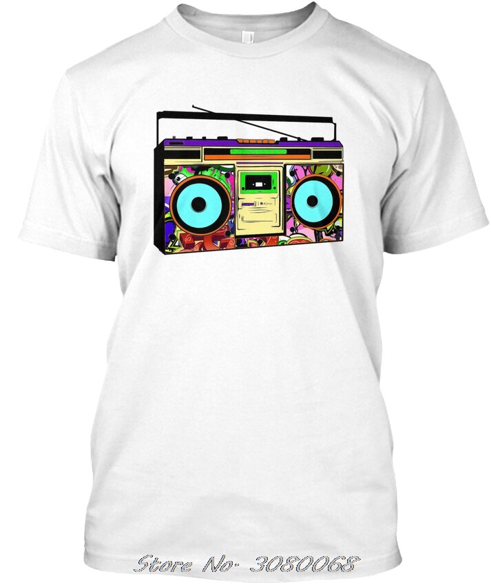 Graffiti Boombox Print T-Shirt Men Short Sleeve O-neck Cotton Tshirt Hip Hop Tees Tops Streetwear: XXL