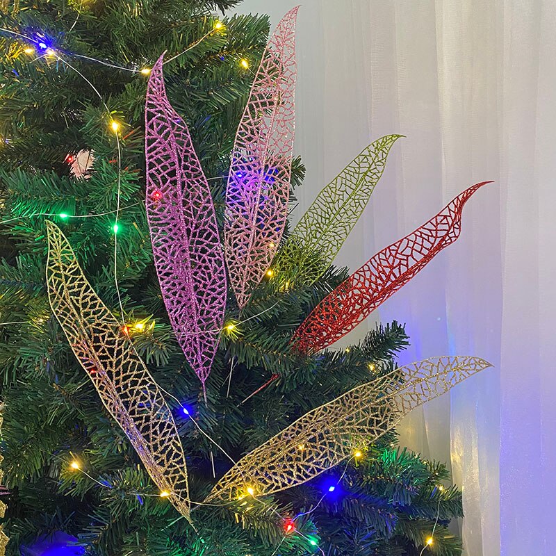 Julgran dekoration blad glitter ihåliga löv jul dekorativa blomma fest bröllop leveranser år