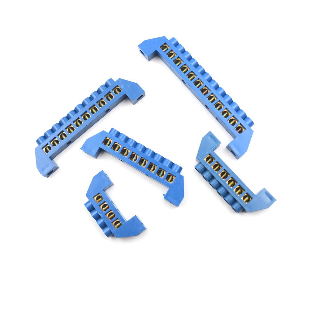 4/6/8/10/12 Positions Terminal Block Connector Strip Electrical Distribution Wire Screw Terminal Brass Ground Neutral Bar Blue