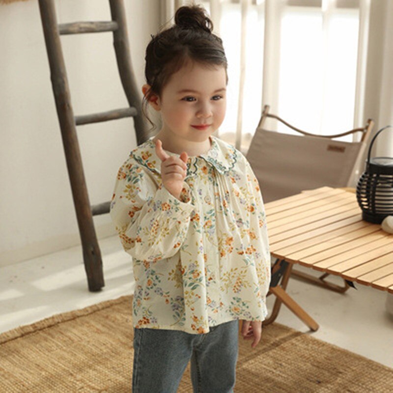 Meisjes Shirt Katoen Kinderen Bloem Overhemd En Najaar Stijl Buitenlandse Geborduurd Lange Mouwen Retro Mode: 7T