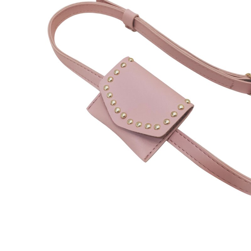 Lasten taapero pieni vyölaukku vyölaukku kukkaro lasten tyttö pu nahka niitit fanny pack kiinteä laukku 6 väriä: Vaaleanpunainen