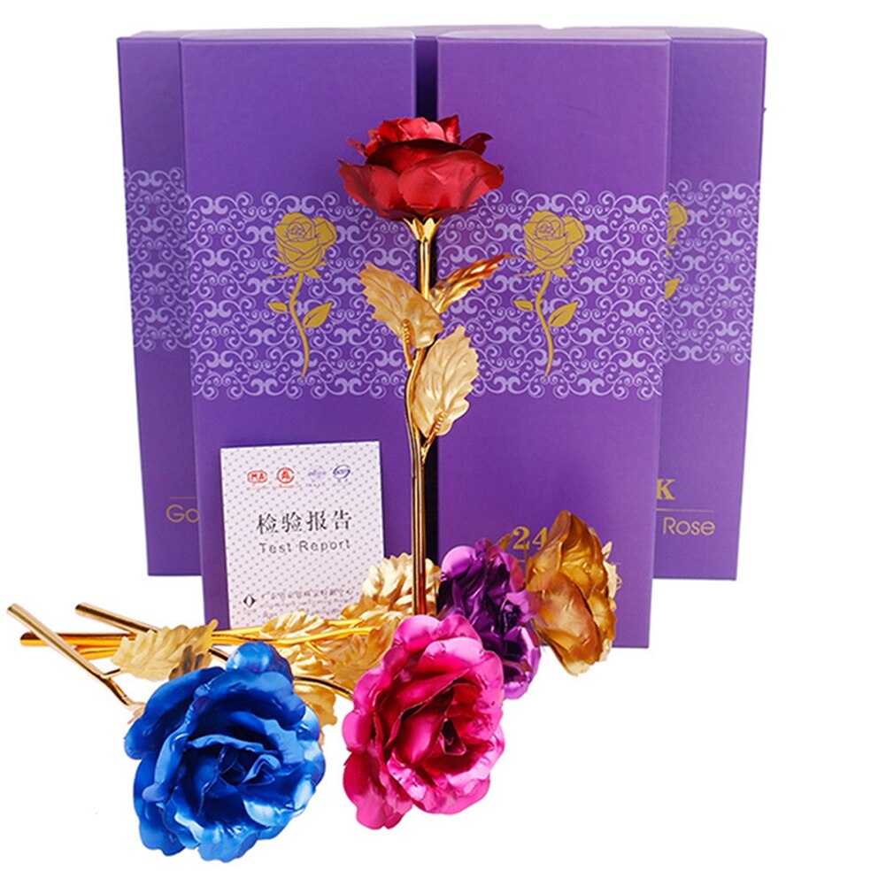Rosa chapada en oro de 24k con caja, romántico de San Valentín, suministros festivos para , aniversario, novia, esposa,