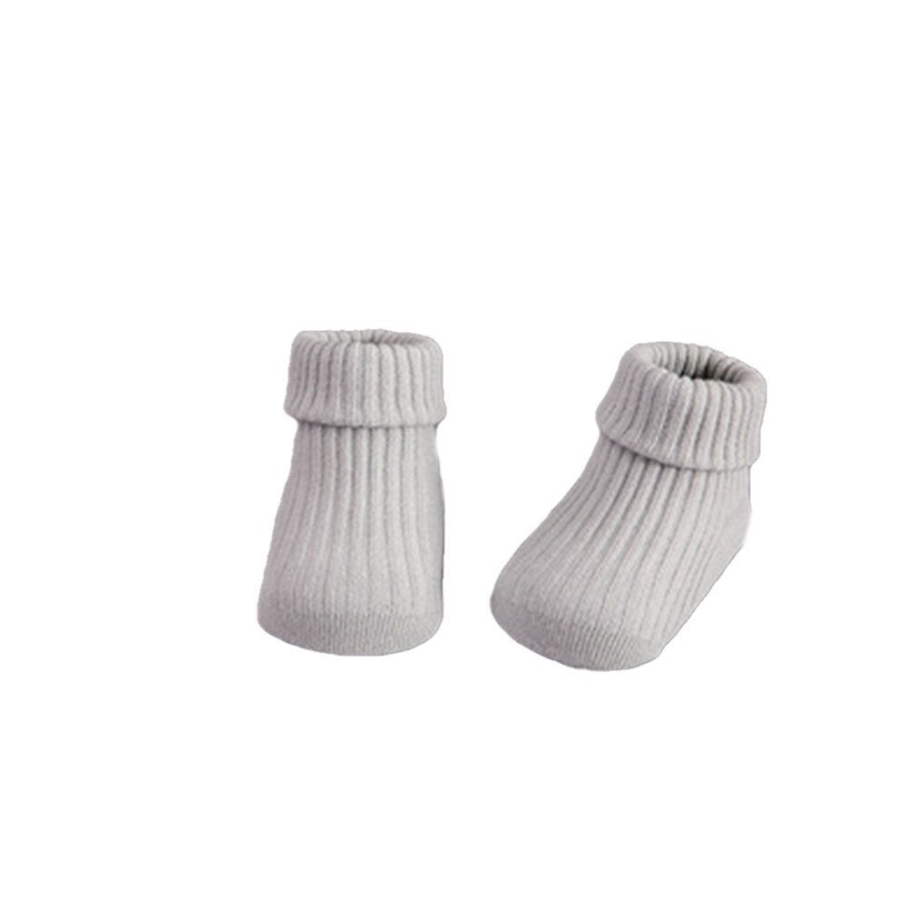 Baby Baumwolle Gestrickte Solide Weiche Socken Nicht Rutsch Niedlichen Kleinkind Jungen Mädchen Herbst Winter Warm Dicken Boden Kurze Socken 4 farben 0-3T: Grau / 24M to 3T