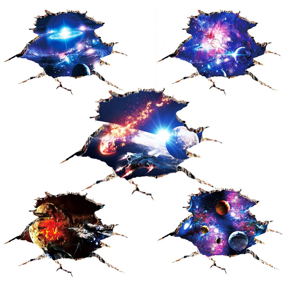 3D Cosmic Space Planet Broken Wall Stickers Removerable for Kids Rooms Boy Bedroom Nursery Home Decoration Decals Murals
